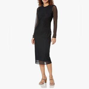 The Drop Women's Gene Mesh Long-Sleeve Midi Dress with Open-Back Size M